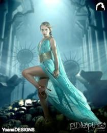 wedding photo - Game of Thrones Daenerys Targaryen Qarth Dress - Khaleesi Costume with Blue Gown, Gold Belt, & Beads. Cosplay by PungoPungo
