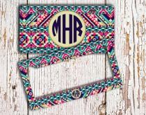 wedding photo - Bridesmaid gift idea, Cute license plate or frame, Monogram car tag, Tribal vanity plate,  Aztec bicycle license plate, ATV size tag (1261)