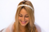 wedding photo - Gold and Ivory Headband, Delicate Bridal Hairband, Wedding Hair Accessories, Pearls
