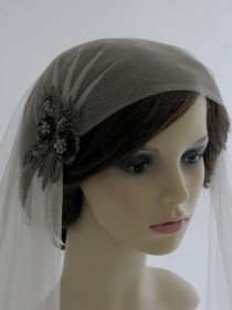 wedding photo - 1920s style wedding  veil -  couture bridal cap veil - cap veil with blusher -  Daring