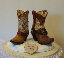 wedding photo - Wedding Cake Topper-His and Her Western Cowboy Boots