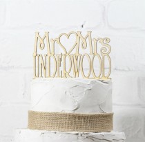 wedding photo - Rustic Wedding Cake Topper or Sign Mr and Mrs Topper Custom Personalized with YOUR Last Name Paintable Stainable Wood