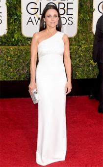 wedding photo - One Shoulder 2015 72th Golden Globe Awards Red Carpet Evening Dresses Beads White Satin Celebrity Dress Floor Length Cheap Prom Dress, $88.7 