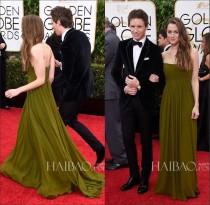 wedding photo - Hannah Bagshawe The 72th Annual Golden Globe Awards Red Carpet Celebrity Dresses Green Chiffon Pleated Floor Length A-line Party Prom Dress, $88.7 