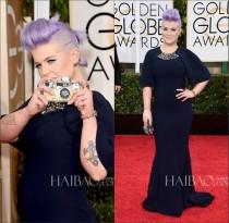 wedding photo - Kelly Osbourne Evening Dresses 72th Annual Golden Globe Awards Red Carpet Celebrity Dresses Navy Beaded Short Sleeves Mermaid Gowns Party, $96.76 