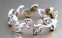 wedding photo - Engagement ring.  14k white gold leaf ring with diamonds. Leaf engagement ring. Leaf wedding band.
