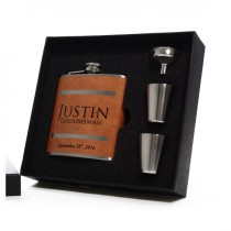 wedding photo - 4 - Groomsmen Flask Gift Sets - Personalized Textured Brown Flasks