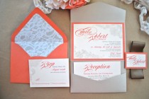 wedding photo - Orange and Champagne Wedding Invitation