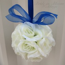 wedding photo - Wedding flower balls pomander royal blue Wedding decorations Ceremony Aisle pew markers