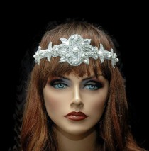 wedding photo -  Crystal Headband, Wedding Hair Accessory, Bridal Lace Headband, Wedding Headpiece, Beaded Headband, Crystal 1920s Headpiece