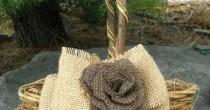 Personalized Flower Girl Basket - Burlap Rose Wedding Pillow - Rustic Flower Girl Basket wedding photo - Personalized Flower Girl Basket - Burlap Rose Wedding Pillow - Rustic Flower Girl Basket