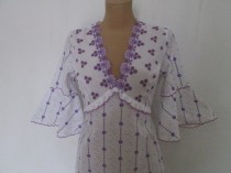 wedding photo - Embroidered Nightdress Vintage / White / Violet / Size EUR36 / 38 / UK8 / 10 / Cotton / Poly / Adjustable Straps on Back