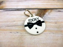 wedding photo - Personalized Bowtie Pet Tag - Wedding Pet tag- Cat tag - Custom Pet ID tag - Black bow tie - Neck tie Pet tag