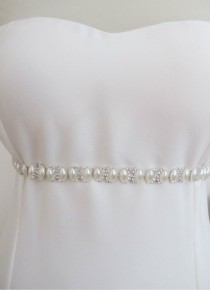 wedding photo - Bridal Crystal Pearl Beaded  Belts  Wedding Sash Belt Ready to Ship
