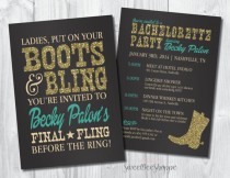 wedding photo - Country Western Bachelorette Party Invitation, Boots & Bling Bachelorette Invite, Saloon/Cowgirl Bachelorette Invite, Printable digital file