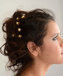wedding photo -  Pearl Wedding Hair pins, Gold and Pearl Hair Pins, Bridal Hair Pin, Wedding Accessories, Hair Accessories, Set of 6 Rhinestones Hair Pin