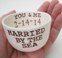 wedding photo - CUSTOM RING DISH married by the sea personalized date name initials wedding gift idea engagement gift wedding ring pillow ring holder date