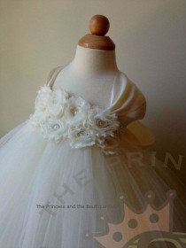 wedding photo - Ivory flower girl dress with ivory chiffon flowers. www.theprincessandthebou.etsy.com