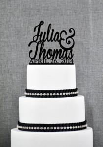 wedding photo - Wedding Cake Toppers with First Names and DATE, Unique Personalized Cake Toppers, Elegant Custom Mr and Mrs Wedding Cake Toppers - (S002)