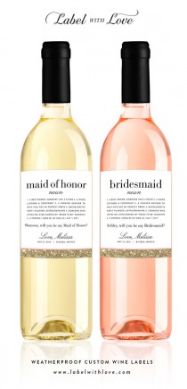 wedding photo - Will You Be My Bridesmaid Wine Labels - Faux Glitter Definition Weatherproof Removable Ask Bridesmaid Wine Bottle Sticker