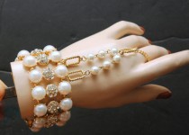 wedding photo -  1920s The Great Gatsby Bracelet, Bridal Bracelet, Gold Pearl Hand Chain Bracelet, Crystal Ring Bracelet,Statement Bracelet