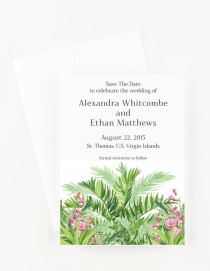 wedding photo - Tropical Palm Save The Date, Palm and Hibiscus Wedding Invitation