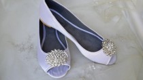 wedding photo - Wedding Shoes Bridal Flats Ivory Ballet Flats or White Bridal Ballet Flats with Peep Toe Brooch Shoes
