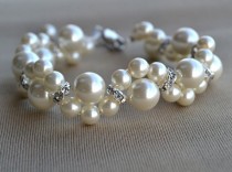 wedding photo - Ivory pearl Bracelet,Glass Pearl Bracelet,Pearl  Flower Bracelet,Wedding Bracelet,Crystal bracelet,Bridesmaid Bracelet,Jewelry