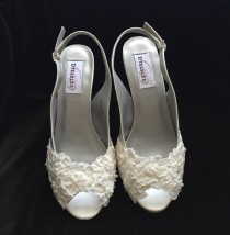wedding photo - COLEEN - Lace Peep Toe Wedge Heel Wedding Shoes