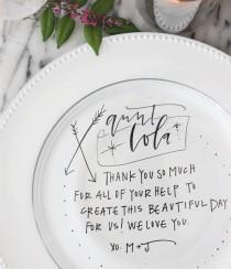 wedding photo - DIY Tutorial: Custom Hand Lettered Plate Chargers
