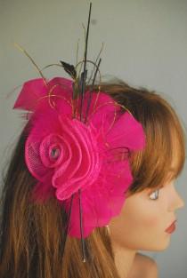 wedding photo - Hot Pink Wedding Hair Clip Feather Mesh Clip And Pin Wedding Accessory Bridal Hair Clip