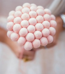 wedding photo - Pink Wedding Bouquet for the beautiful Bride. Pale Felt Craspedia Flowers