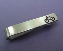 wedding photo - Bike Tie Clip, Hand Stamped Bicycle Tie Bar, Perfect Gift for Husbands, Boyfriends, Grooms, Groomsmen, Anniversary or Just Because