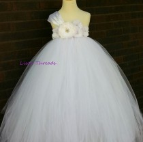 wedding photo - White Flower girl dress/ Junior bridesmaids dress/ Flower girl pixie tutu dress/ Rhinestone tulle dress