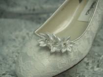 wedding photo - Wedding Lace shoes White flat heel