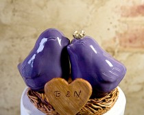 wedding photo - Purple Love Bird Wedding Cake Topper