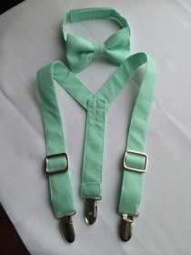 wedding photo - Mint green suspenders and bow tie set