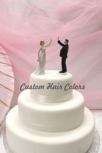 wedding photo - Wedding Cake Topper - Personalized Wedding Couple - High Five Bride and Groom - Weddings - Cake Topper - Modern - Fun Cake Topper