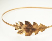 wedding photo - Oak leaf headband autumn fall hair accessory copper brass bronze silver bridal wedding head piece