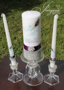 wedding photo - Peacock Pure Diamond Unity Candle Set
