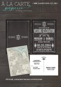 wedding photo - Chalkboard  Wedding Invitation Card and RSVP postcards - The Morgan