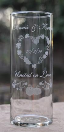 wedding photo - Wedding Decor Unity Candle Vase - Fall Wedding Pumpkins and Leaves - Personalized
