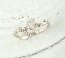 wedding photo - Uncut Diamond Branch Engagement Ring, Handmade Diamond Engagement Ring