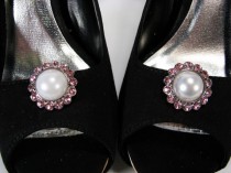 wedding photo - Shoe Clips Pearl and Pink Rhinestones Round Jewelry for your Shoes