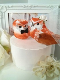 wedding photo - SALE! wonderful rustic caramel color owls  bird wedding cake topper or wedding anniversary
