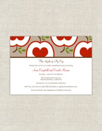 wedding photo - The Apple of My Eye Bridal or Wedding Couples Shower Invitation in Red & Chocolate Apples