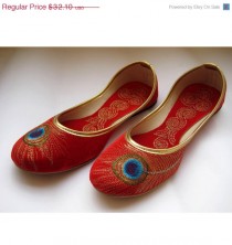 wedding photo - VALENTINE DAY SALE 20% Red Shoes/Gold Shoes/Red Flats/Ethnic Shoes/Velvet Shoes/Handmade Indian Designer Women Shoes/Maharaja Style Women Jo
