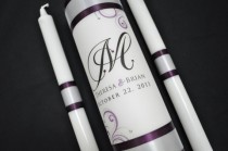 wedding photo - Personalized Unity Candle with crystals and ribbon colors of choice