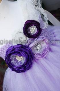 wedding photo - Flower girl dress. Shimmer Lavender Flowers TuTu Dress with Handmade Flowers.