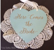 wedding photo - Heart Shaped Here Comes the Bride Ring Bearer Sign / Ringbearer Sign / Wedding Signage / Wedding Signs WS-137